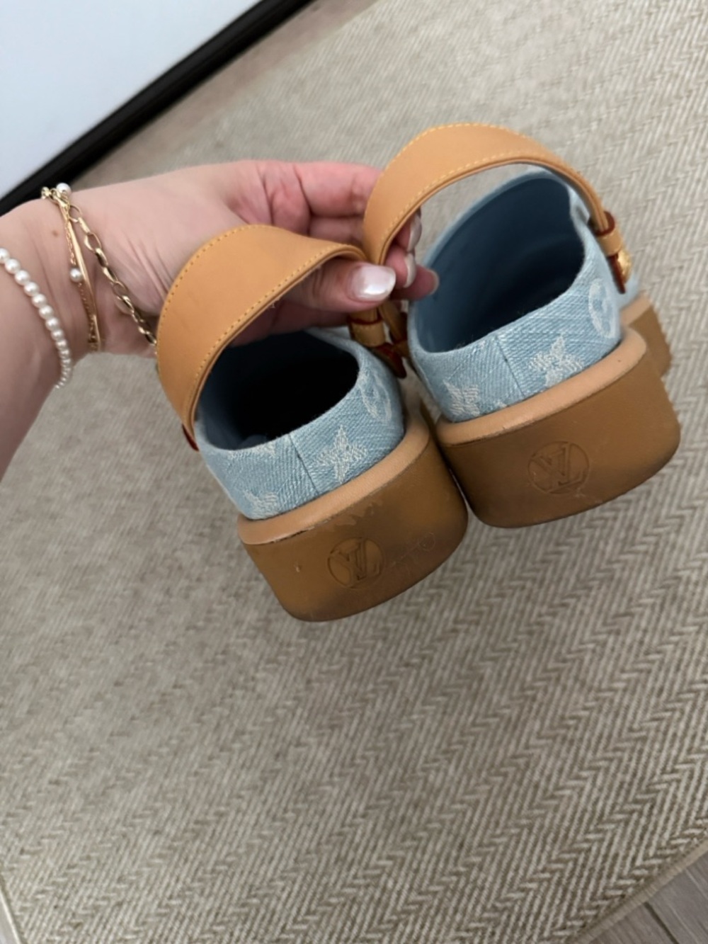 Louis Vuitton Light Blue Denim Monogram Slip-On Loafers - Picture 6 of 7